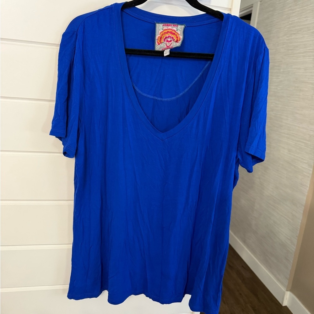 Johnny Was Royal Blue V-Neck Short Sleeve Top